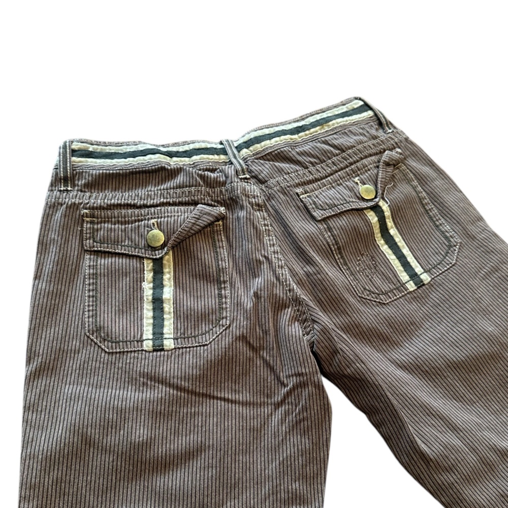Love Stitch brown and cream pin strip low-waisted flare utility pants